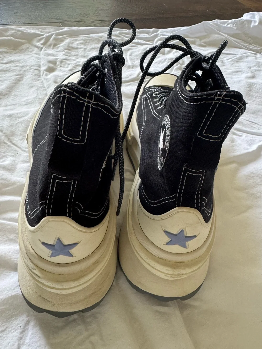 Converse Black, Purple and Cream Platform Chuck Taylor High Top Sneakers